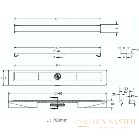 душевой канал berges c1 norma 090138 700 мм, матовый хром