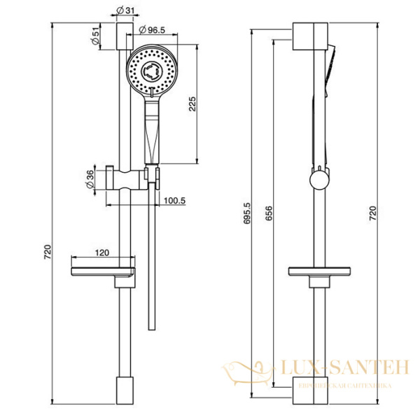 душевой гарнитур fima carlo frattin sliding rail f2679cr, хром