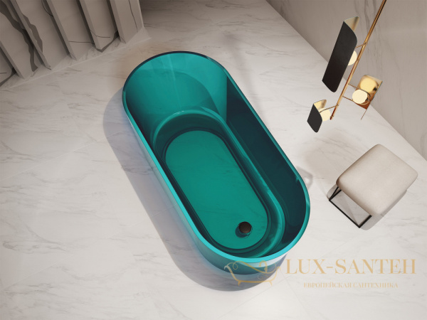 ванна свободностоящая прозрачная abber kristall at9706aquamarin, 170х80х58h см, бирюзовый глянцевый