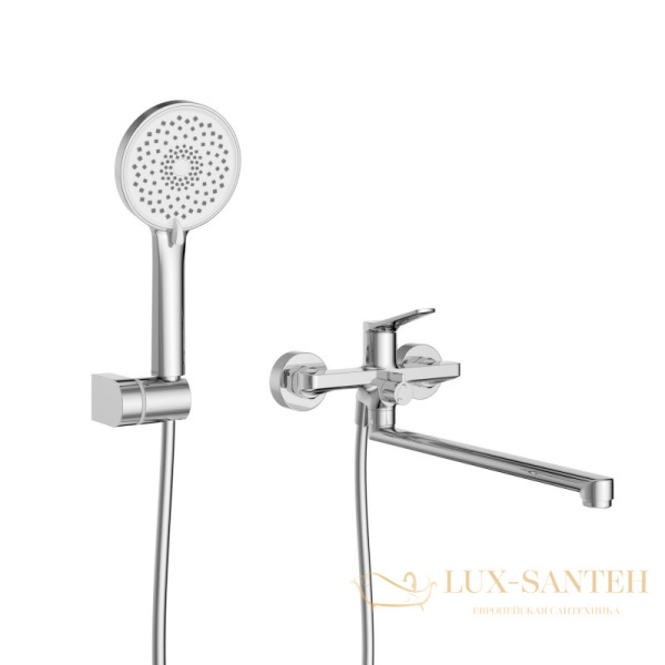 смеситель для ванны belbagno unique-vasm-l-crm, излив 350 мм, с ручным душем, хром глянцевый глянцевый 