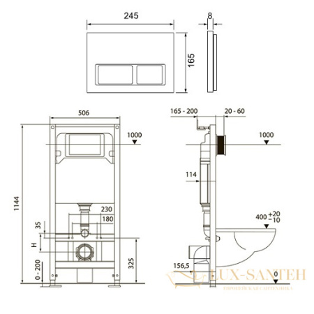 инсталляция для подвесного унитаза tece tecespring s955201 с панелью смыва (4 в 1), хром