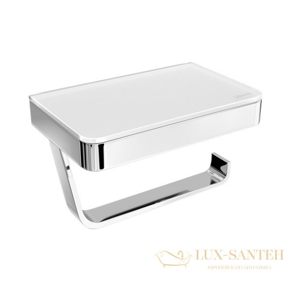 держатель для туалетной бумаги lemark glass line 9721028 с полкой, хром/белое стекло