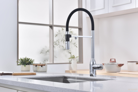 смеситель для кухни под фильтр с гибким изливом paulmark magneto one ma213188-cr, хром