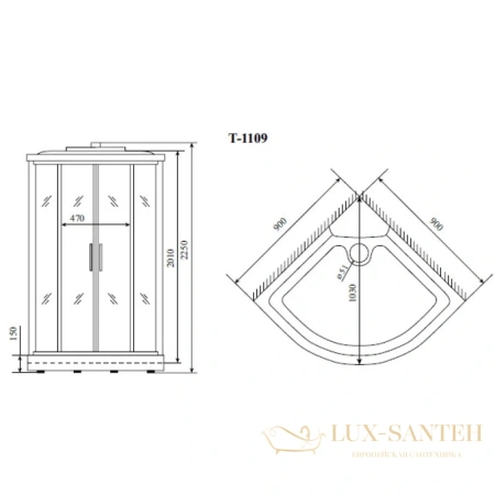 душевая кабина timo standart t-6609 b 90x90x220 см, стекло прозрачное