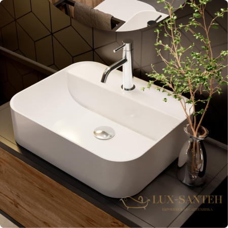 раковина накладная aquame aqm5001, 505*400 мм, 1 отверстие под смеситель, белый глянцевый