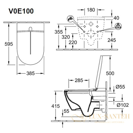 унитаз подвесной с крышкой биде villeroy&boch viclean v0e100r7, 385х595х360h, ceramicplus, pure black