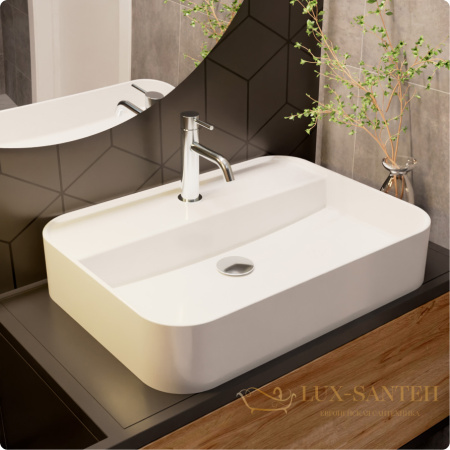 раковина накладная aquame aqm5003, 610*450 мм, 1 отверстие под смеситель, белый глянцевый