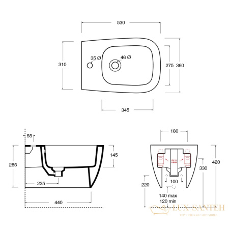 биде подвесное alice wunder, 45010101, 530*310, белый глянцевый