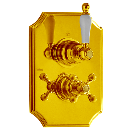 cisal arcana toscana, ts01810024, внешняя часть термостатического смесителя с переключателем на 2 выхода, цвет золото х белый