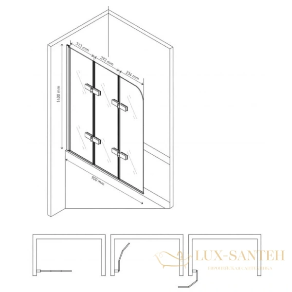шторка для ванны berges city 2.0 062013 90 см