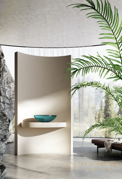 раковина накладная прозрачная abber kristall at2802aquamarin, 50х35 см, бирюзовый