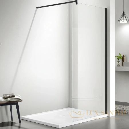 душевая перегородка aquatek aq wiw 12020bl walk in с держателем 1200x2000 профиль черный, стекло прозрачное