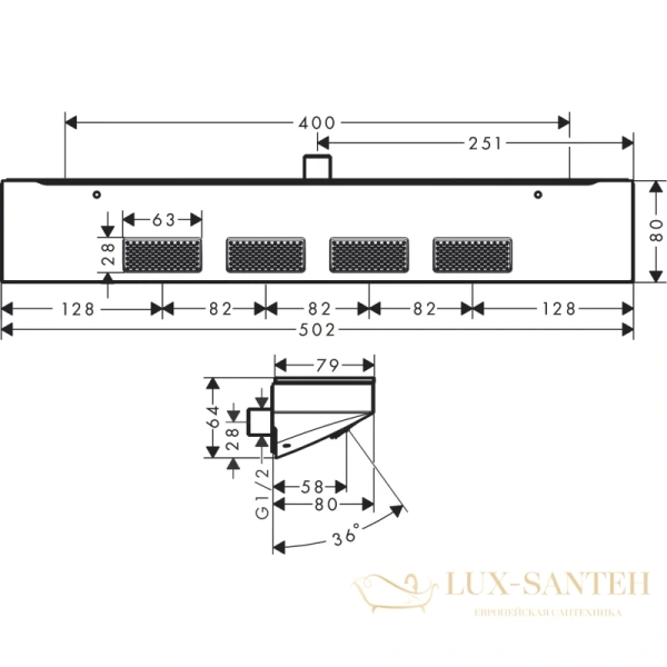 боковой душ hansgrohe rainfinity 500 1jet 26243000 с полкой, хром