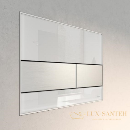 стеклянная панель смыва tece tecesquare 9240801 с покрытием против отпечатков пальцев, белое стекло/клавиши сатин