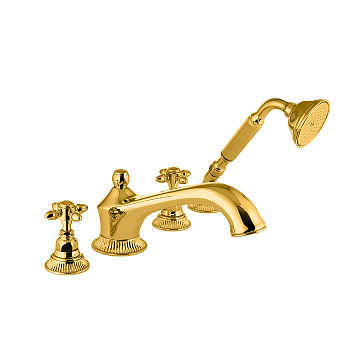 nicolazzi onice смеситель на борт ванны, 1204go36, 4 отв., излив 205 мм, с ручным душем, цвет золото