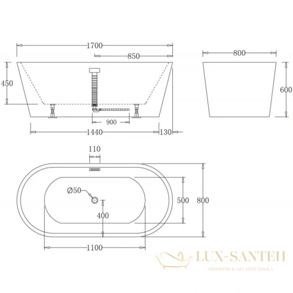 акриловая ванна belbagno bb71-1700-nero 170x80 см, черный матовый/белый