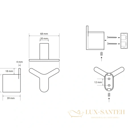 крючок bemeta organic 167106210 двойной, для ванны, черный матовый