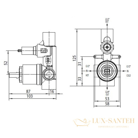 скрытая часть смесителя bossini z00005000 для ванны, латунь
