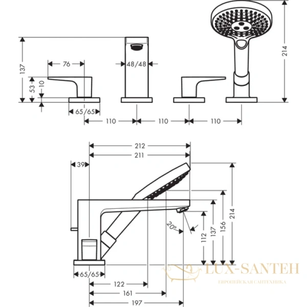 смеситель для ванны hansgrohe metropol classic 74552000, хром