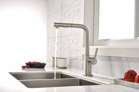 смеситель для кухни с выдвижным изливом paulmark neo ne214419-ni, никель