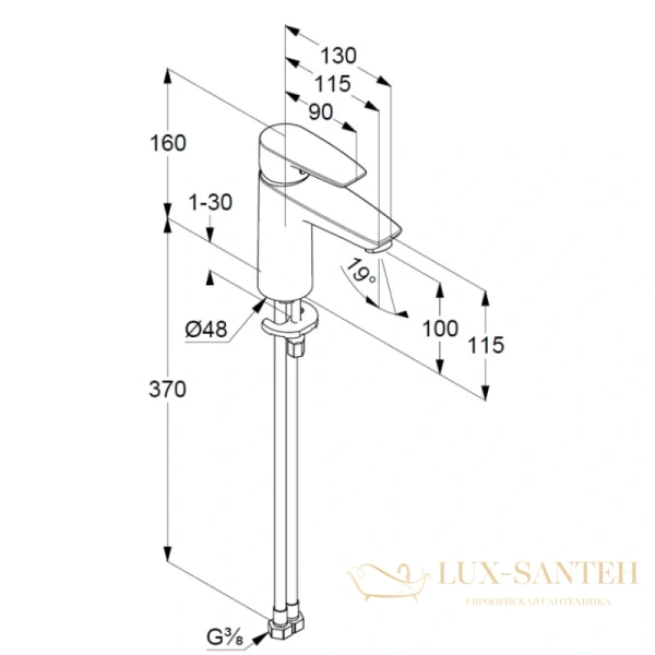 смеситель для раковины kludi pure&solid 342920575 без донного клапана, хром