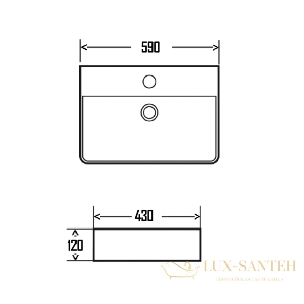 раковина накладная aquame aqm5004, 590*430 мм, 1 отверстие под смеситель, белый глянцевый