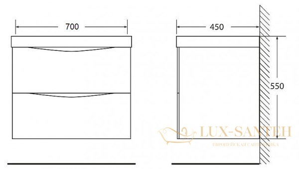 тумба под раковину belbagno marino marino-700-2c-so-rg-p 70 см подвесная, rovere grigio