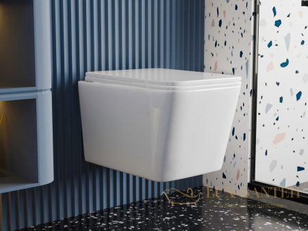 унитаз подвесной безободковый abber bequem ac1201, смыв торнадо, 53х35,5 см, белый глянцевый