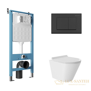 комплект aqueduto aqds117t, инсталляция tecnica novo, панель смыва quadrado, черная матовая, унитаз cone, сиденье микролифт, белый