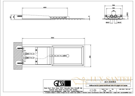 душевая система gessi tremillimetri quadro 33063.238, mirror steel