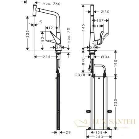 смеситель для кухни hansgrohe metris select m71 73803000 хром