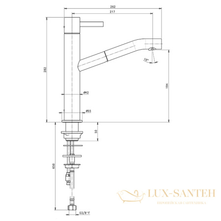 смеситель для раковины, fantini af/21, 27 p5 a753f, 1 отв., без донного клапана, излив 217мм, matt gun metal pvd