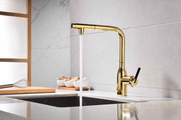 смеситель для кухни под фильтр с выдвижным изливом paulmark viper vi213105-g, золото