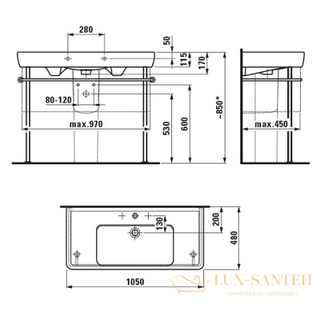 раковина laufen pro a 8.1395.8.000.104.1 1050х480 мм, белый 