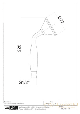 лейка fiore 30oo8710 для ручного душа, 1 режим, с керамической накладкой, золото
