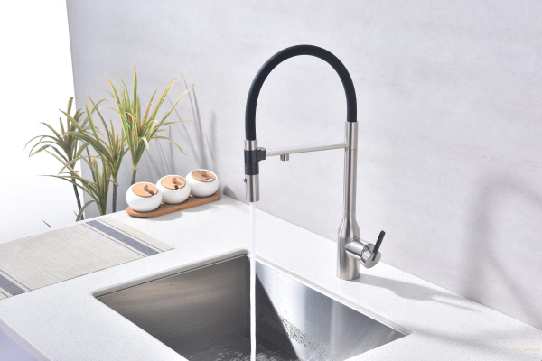 смеситель для кухни под фильтр с гибким изливом paulmark magneto one ma213188-bs, нержавеющая сталь