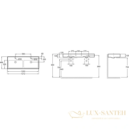 раковина jacob delafon vivienne exbl112-bcm 121,2х46,6 см, белый матовый