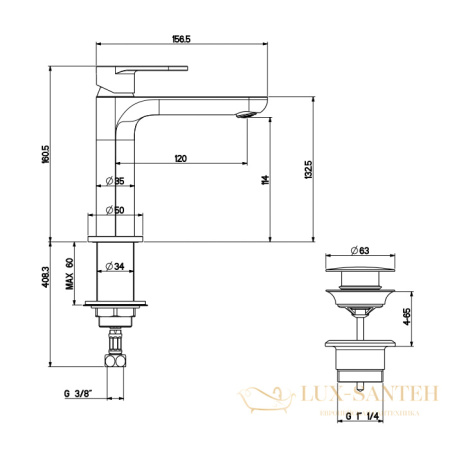 смеситель для раковины gattoni h2omix7000, 7004070c0, с донным клапаном, хром