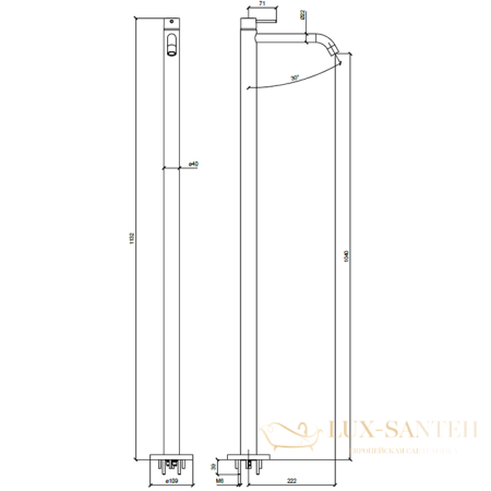 смеситель для раковины напольный almar freestanding e214007.ab, черный хром брашированный pvd