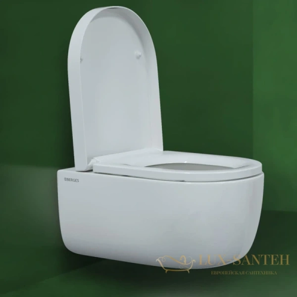 подвесной безободковый унитаз berges ego xl 082124 с сиденьем микролифт, белый