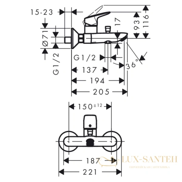 смеситель для ванны hansgrohe logis 71400000, хром
