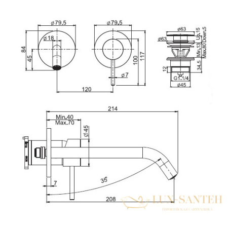 смеситель для раковины встраиваемый fima carlo frattini spillo up f3051wx8sn, с донным клапаном, никель брашированный