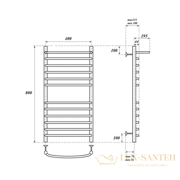 полотенцесушитель 400x800 водяной point альфа pn05148sp п11 с полкой, хром
