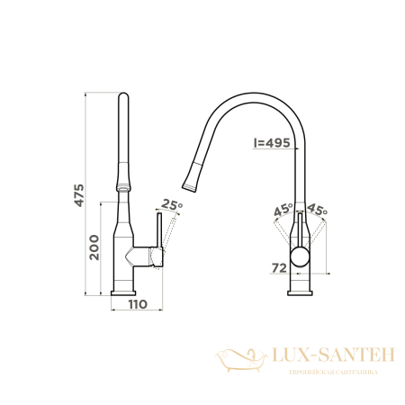 смеситель для кухни omoikiri yatomi-bn-bl, 4994247, цвет нержавеющая сталь