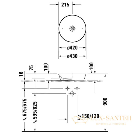 раковина накладная duravit cape cod 2328430000 ⌀ 430 мм, белый