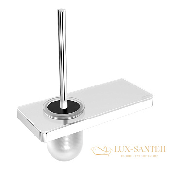 ёршик для унитаза lemark glass line 9761031 с держателем и полкой, хром/белое стекло