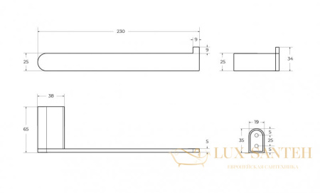 полотенцедержатель 230 мм, cezares stylus-th02-nop, черный матовый