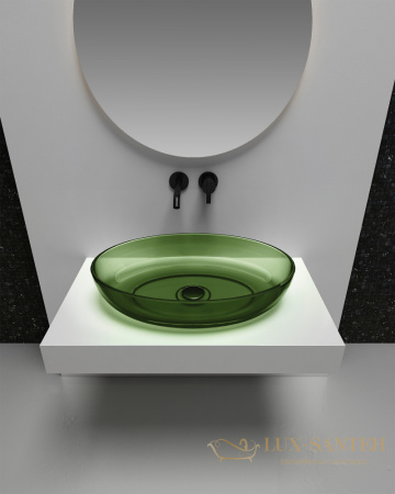 раковина накладная прозрачная abber kristall at2801emerald, 60х40 см, зеленый