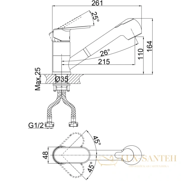смеситель d&k rhein.speyer da1312501 для кухни с душем, хром