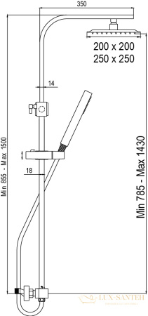 душевая колонна aqg qus 20quc25qud05 с термостатом и квадратным верхним душем 25х25 см, черный матовый